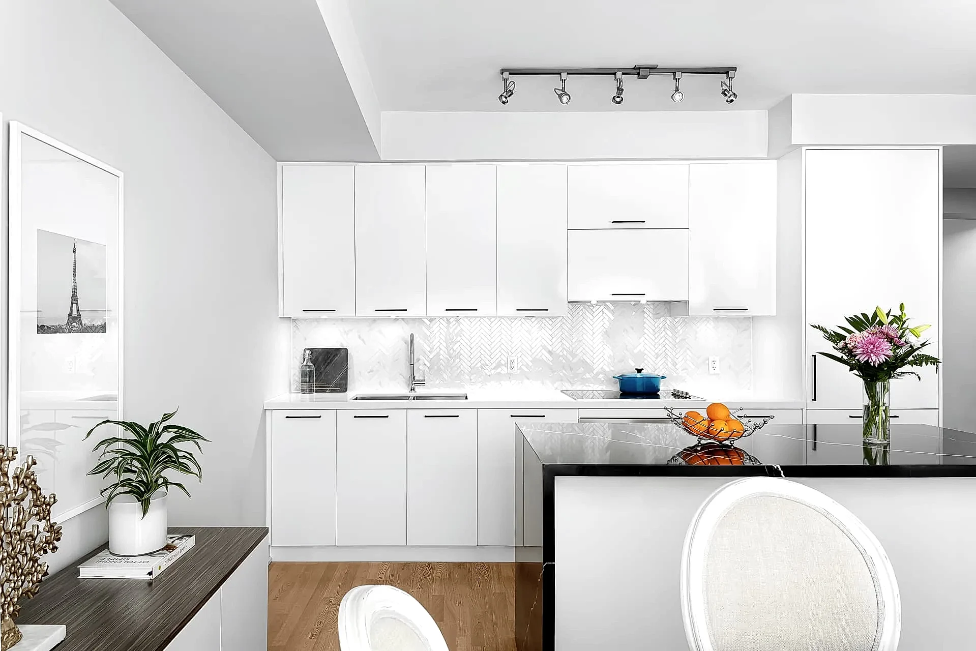 Modern open concept kitchen and living room